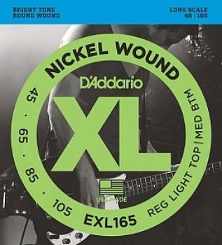 D`Addario EXL165 никелированные струны для четырёхструнной бас-гитары 45-105