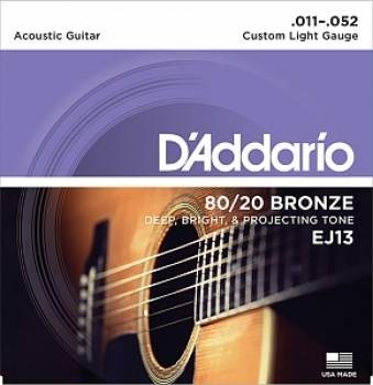 D`Addario EJ13 струны для акустической гитары из бронзы 80/20 11-52