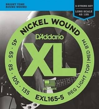 D`Addario EXL165-5 никелированные струны для пятиструнной бас-гитары 45-135
