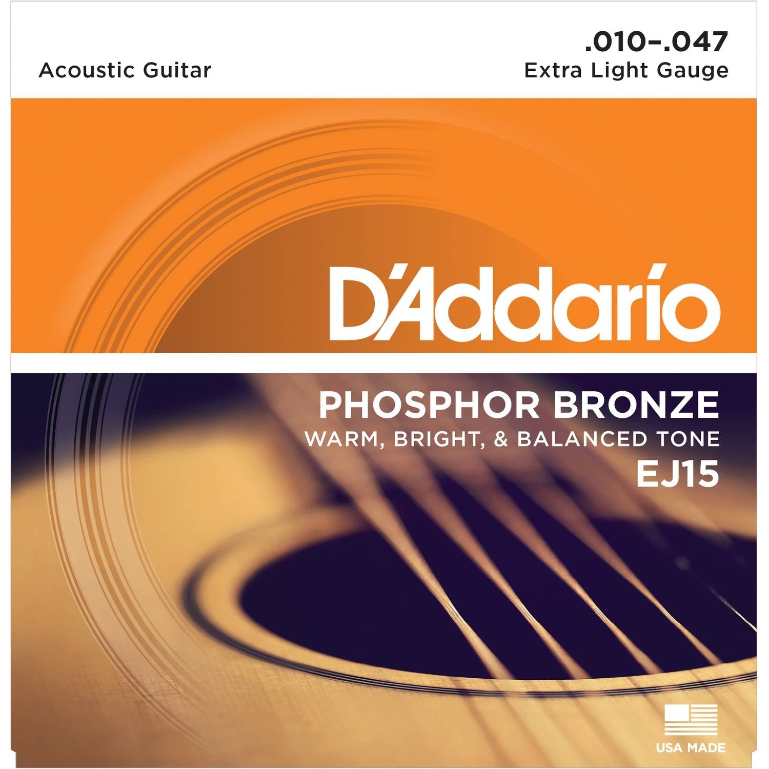 D`Addario EJ15 струны для акустической гитары из фосфорной бронзы 10-47