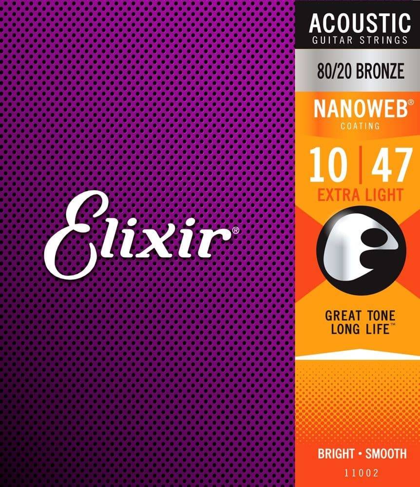 Elixir 11002 струны для акустической гитары из бронзы 80/20 с покрытием Nanoweb 10-47