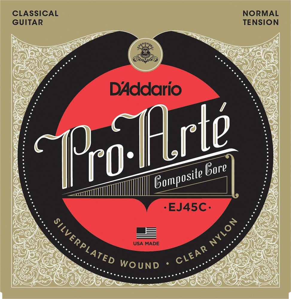 D`Addario EJ45C Pro Arte Composite Core Normal Tension струны для классической гитары с прозрачным нейлоном и посеребрённой оплёткой нормального натяж