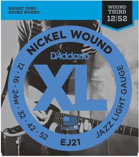 D`Addario EJ21 струны для электрогитары 12-52 (3-ья струна в оплётке)