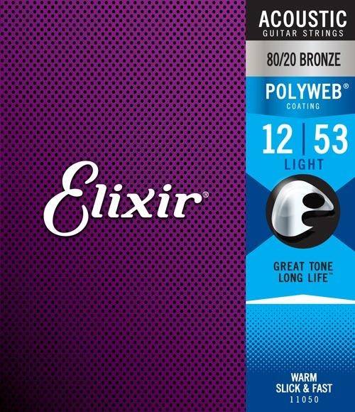 Elixir 11050 струны для акустической гитары из бронзы 80/20 с покрытием Polyweb 12-53