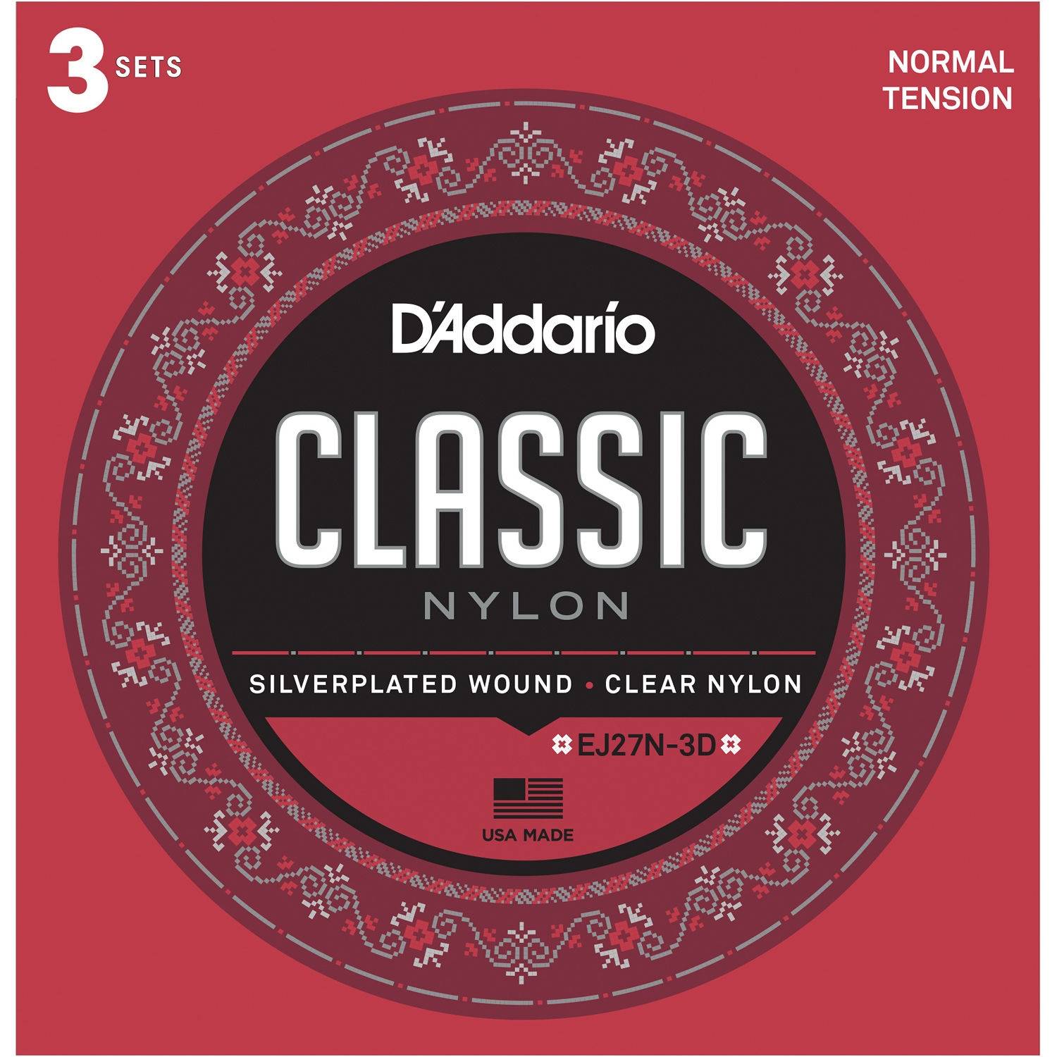 D`Addario EJ27N-3D Normal Tension струны для классической гитары с прозрачным нейлоном и посеребрённой оплёткой нормального натяжения 3 комплекта