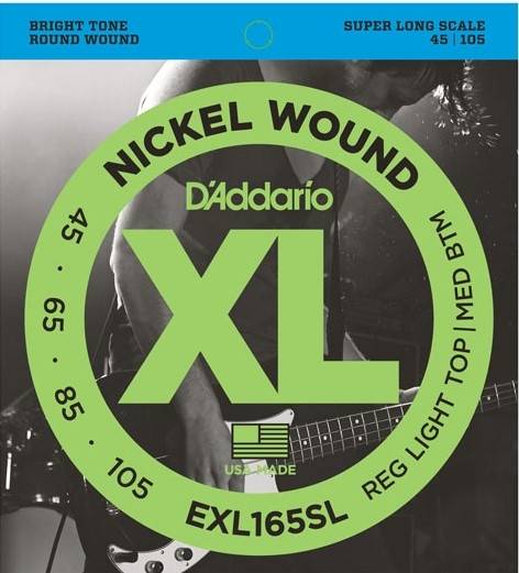 D`Addario EXL165SL никелированные струны для четырёхструнной бас-гитары для длинной мензуры 45-105