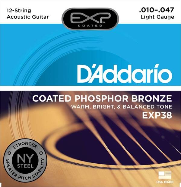 D`Addario EXP38 струны для акуcтической гитары с защищенной оплеткой из фосфорной бронзы 10-47