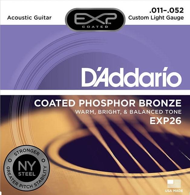 D`Addario EXP26 струны для акуcтической гитары с защищенной оплеткой из фосфорной бронзы 11-52