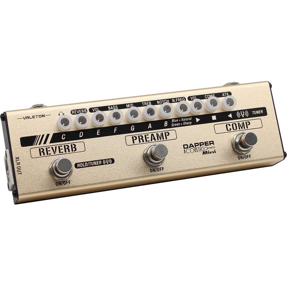 Valeton Dapper Acoustic Mini — мультиэффект для акустической гитары с предусилителем, компрессором, реверберацией, тюнером и XLR выходом