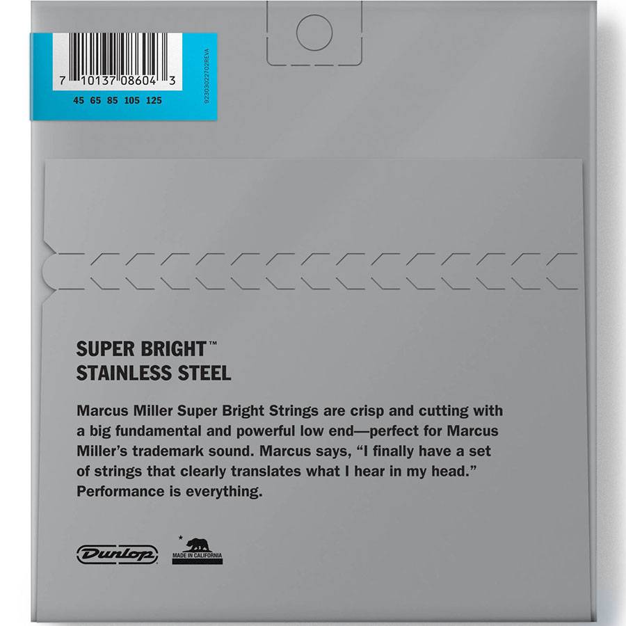 Dunlop DBMMS45125 стальные подписные струны Marcus Miller для пятиструнной бас-гитары 45-125