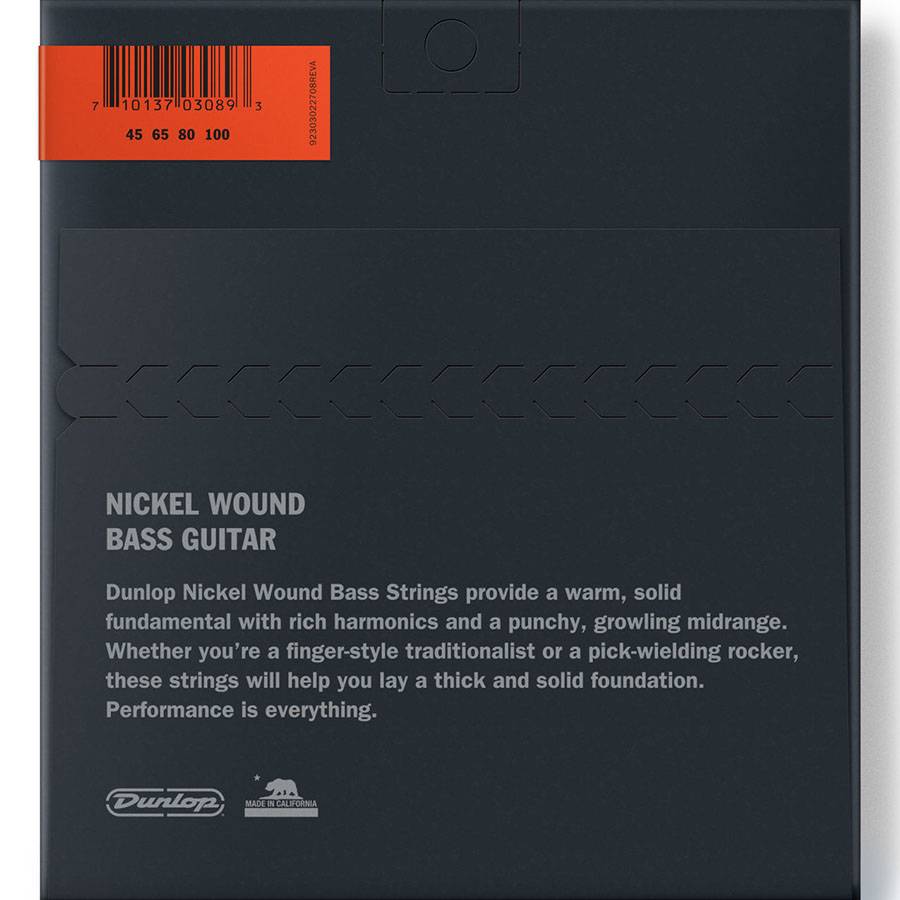 Dunlop DBN45100 Nickel Wound никелированные струны для четырёхструнной бас-гитары 45-100