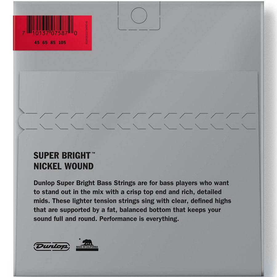 Dunlop DBSBN45105 Super Bright Nickel Wound никелированные струны для четыёхструнной бас-гитары 45-105