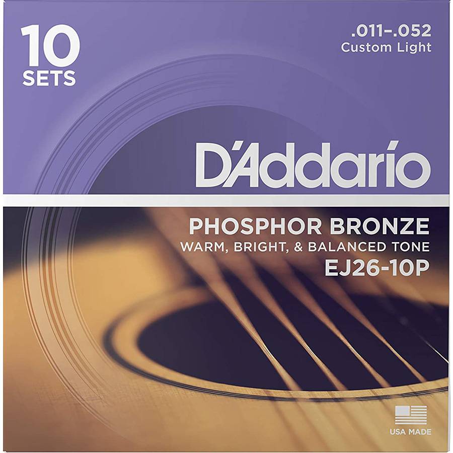 D`Addario EJ26-10P - 10 комплектов струн для акустической гитары из фосфорной бронзы 11-52