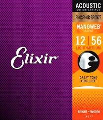 Elixir 16077 струны для акустической гитары из фосфорной бронзы с покрытием Nanoweb 12-56