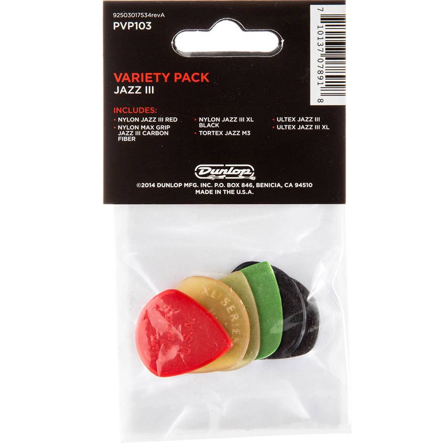 Dunlop PVP103 Jazz III Pick Variety Pack - 6 медиаторов
